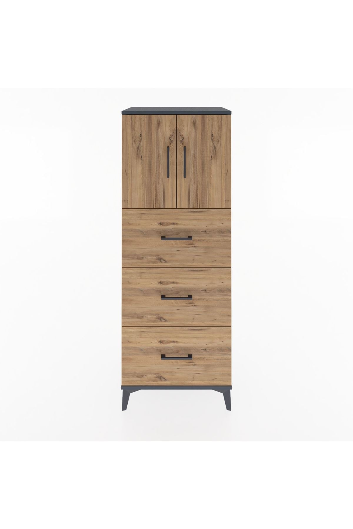 Hyperion Dolap 2 Raflı 3 Çekmeceli 2 Kapaklı 60x44x163 Antrasit-Çam