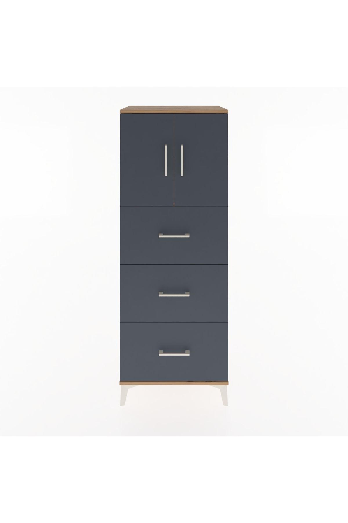 Hyperion Dolap 2 Raflı 3 Çekmeceli 2 Kapaklı 60x44x163 Çam-Antrasit