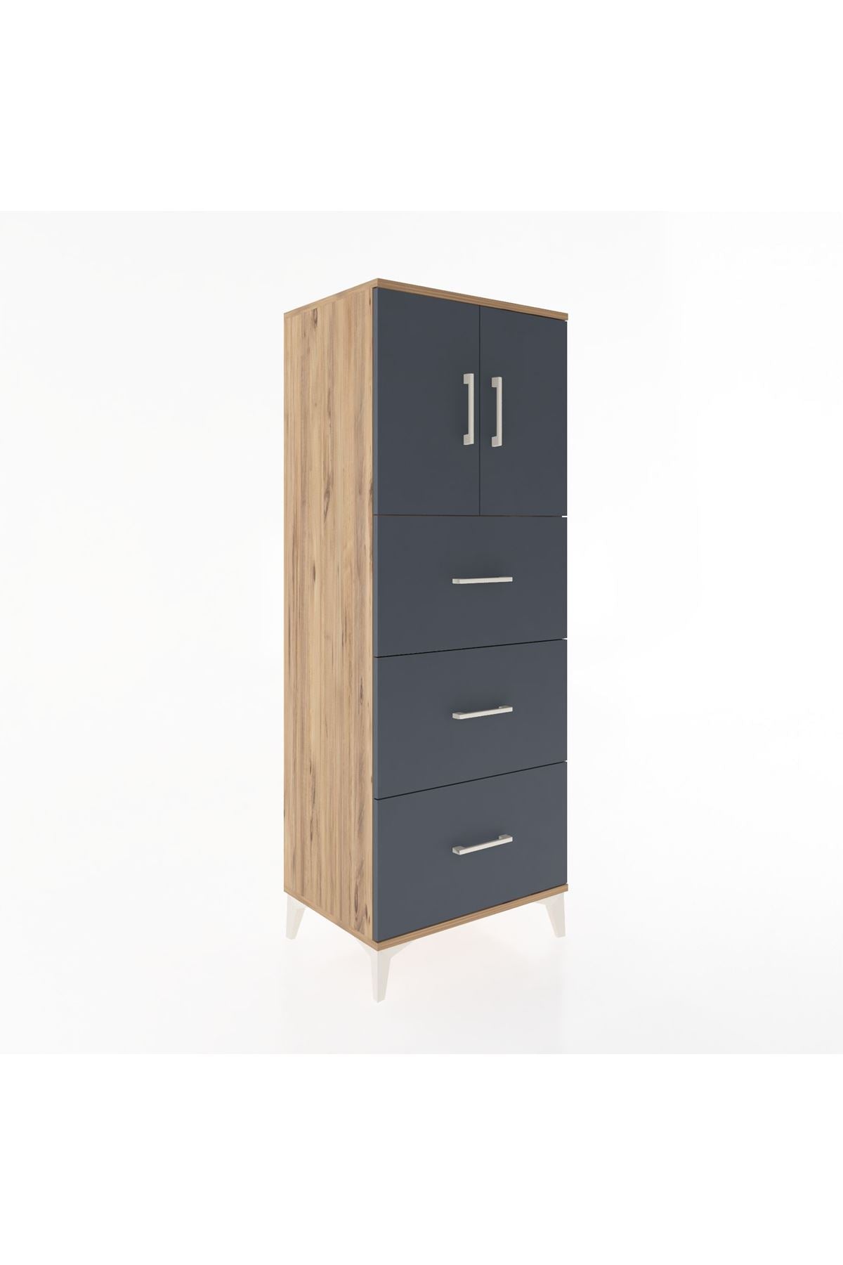 Hyperion Dolap 2 Raflı 3 Çekmeceli 2 Kapaklı 60x44x163 Çam-Antrasit