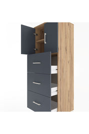 Hyperion Dolap 2 Raflı 3 Çekmeceli 2 Kapaklı 60x44x163 Çam-Antrasit