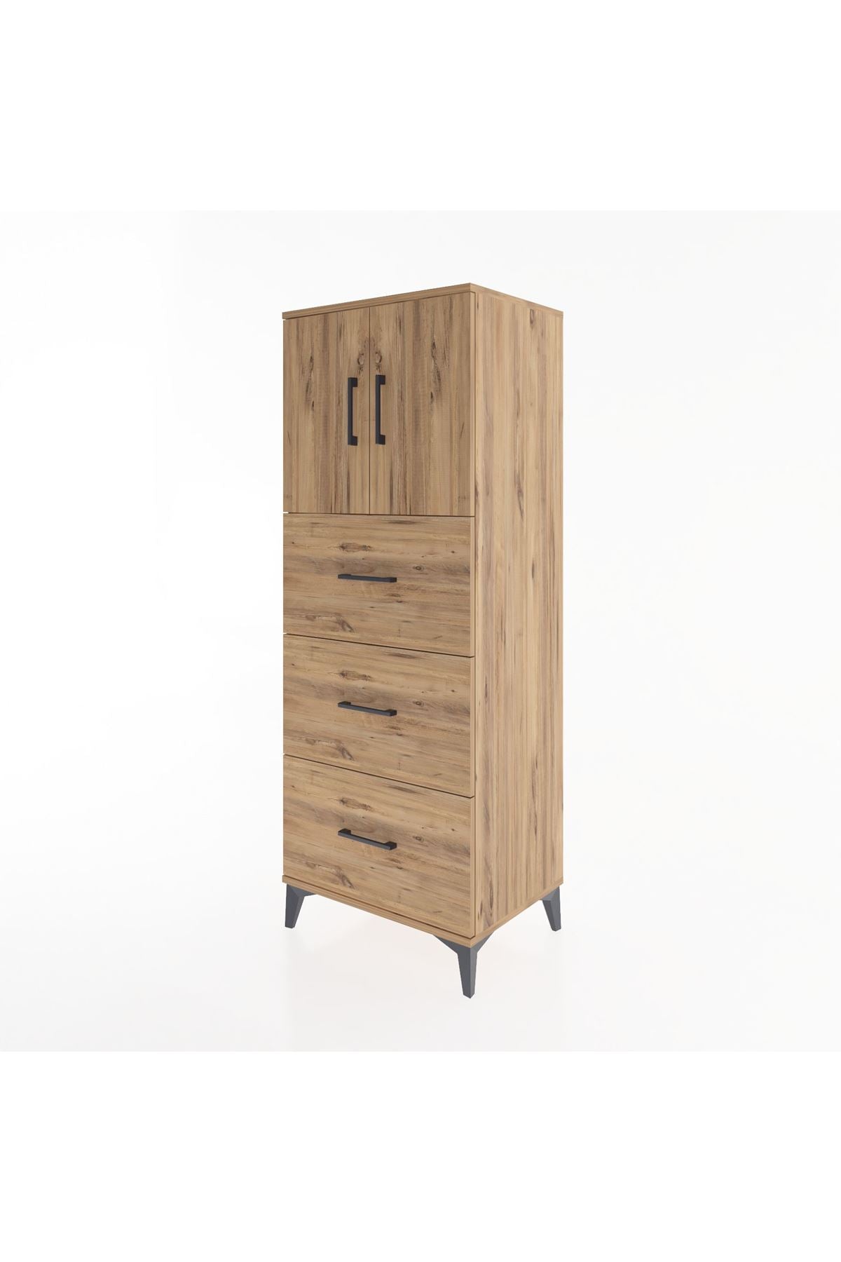 Hyperion Dolap 2 Raflı 3 Çekmeceli 2 Kapaklı 60x44x163 Çam-Çam