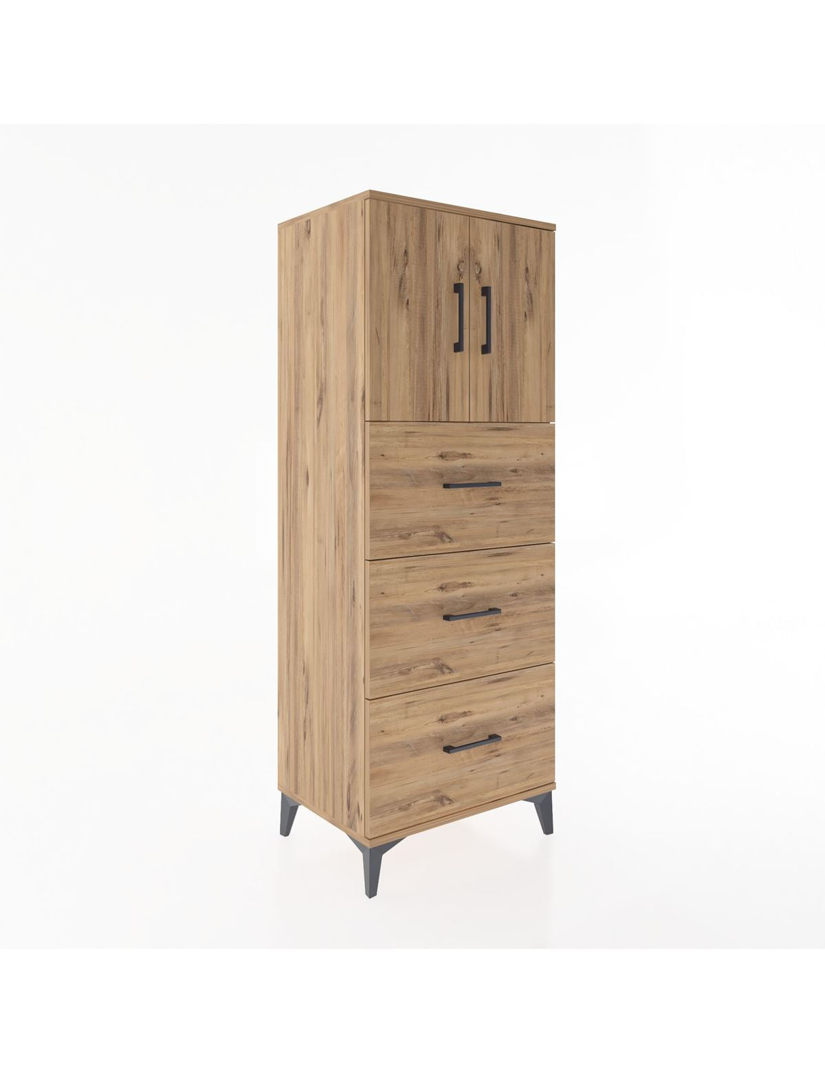 Hyperion Dolap 2 Raflı 3 Çekmeceli 2 Kapaklı 60x44x163 Çam-Çam