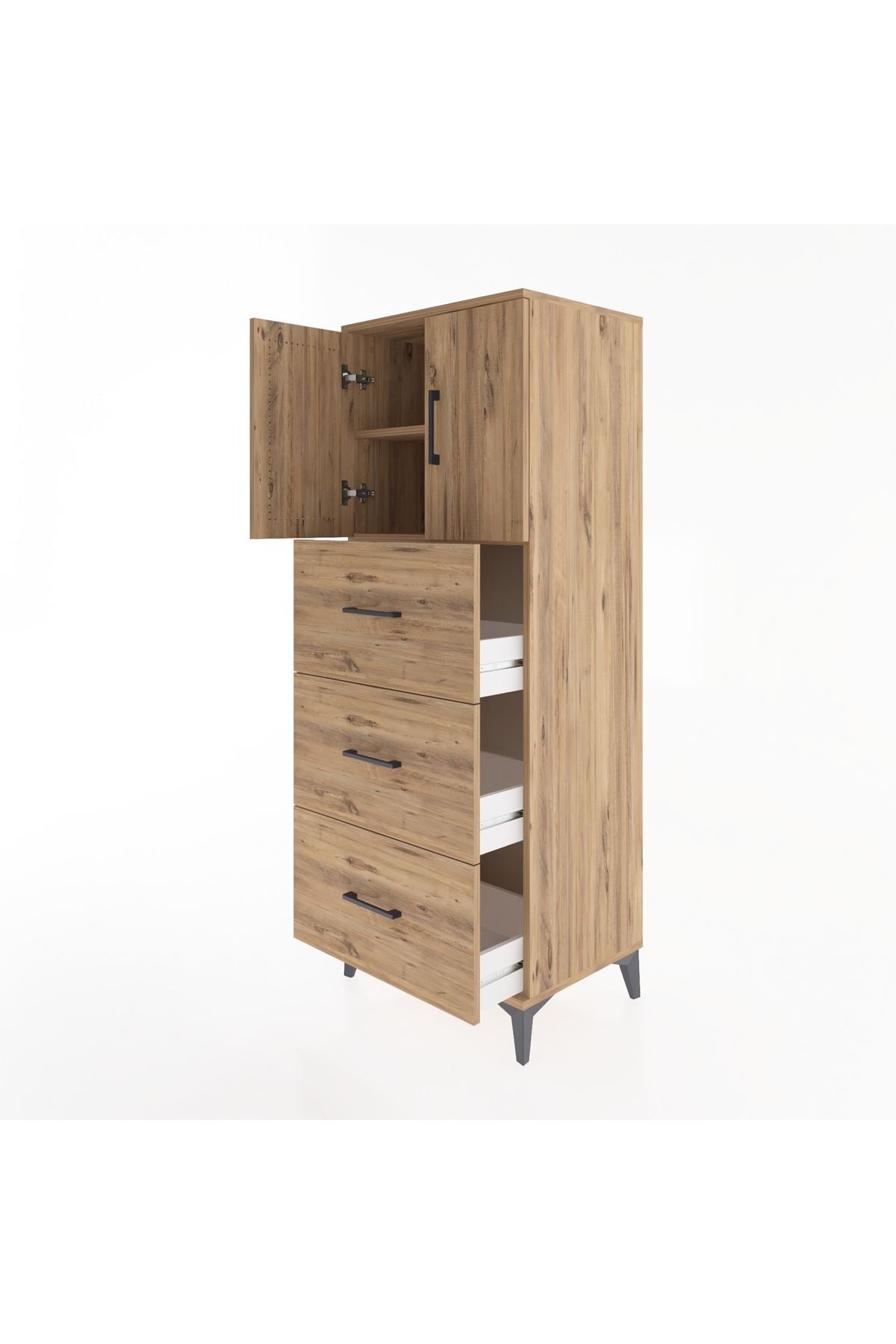 Hyperion Dolap 2 Raflı 3 Çekmeceli 2 Kapaklı 60x44x163 Çam-Çam