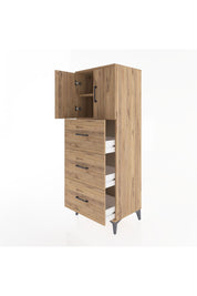 Hyperion Dolap 2 Raflı 3 Çekmeceli 2 Kapaklı 60x44x163 Çam-Çam