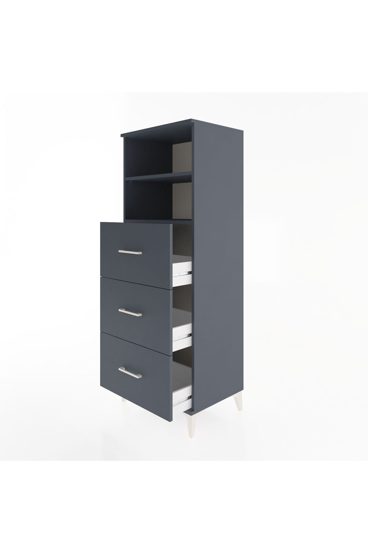 Hyperion Dolap 2 Raflı 3 Çekmeceli 60x44x163 Antrasit-Antrasit