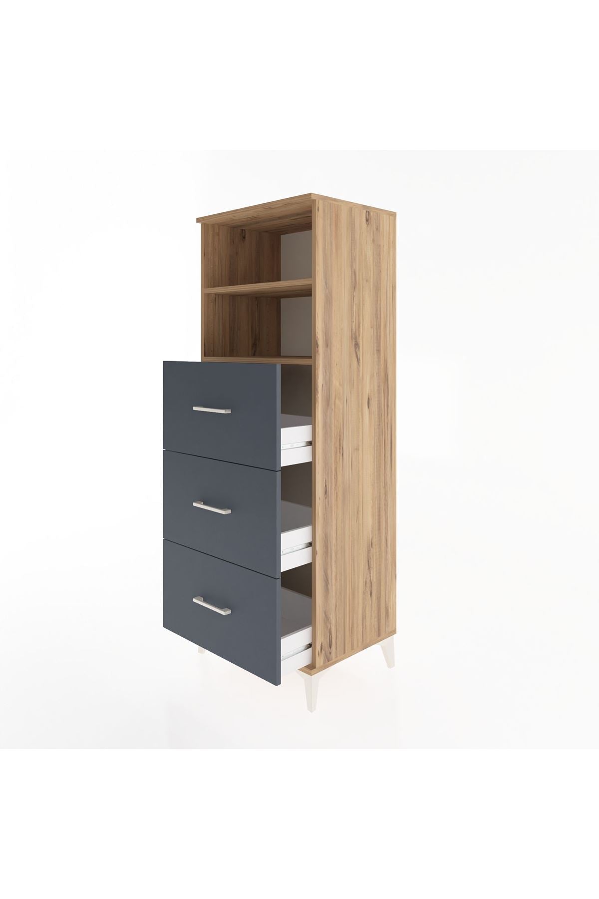 Hyperion Dolap 2 Raflı 3 Çekmeceli 60x44x163 Çam-Antrasit