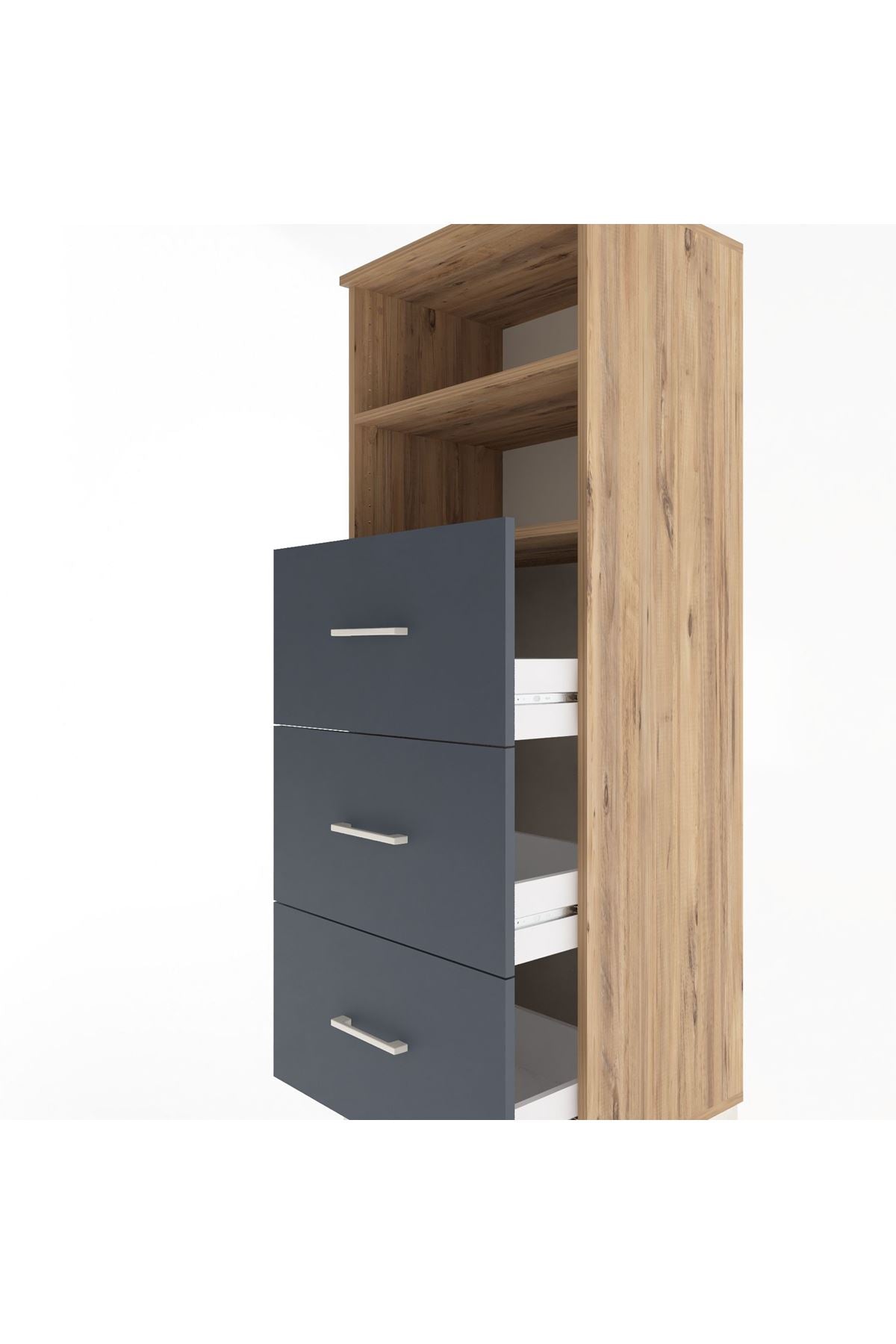 Hyperion Dolap 2 Raflı 3 Çekmeceli 60x44x163 Çam-Antrasit