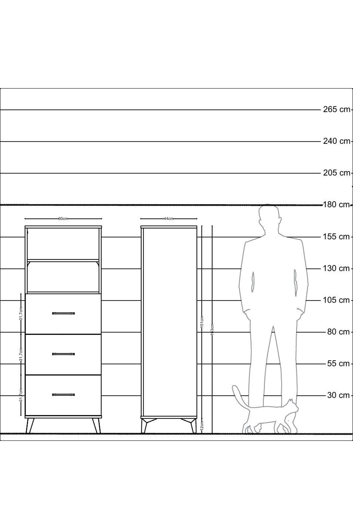 Hyperion Dolap 2 Raflı 3 Çekmeceli 60x44x163 Çam-Antrasit