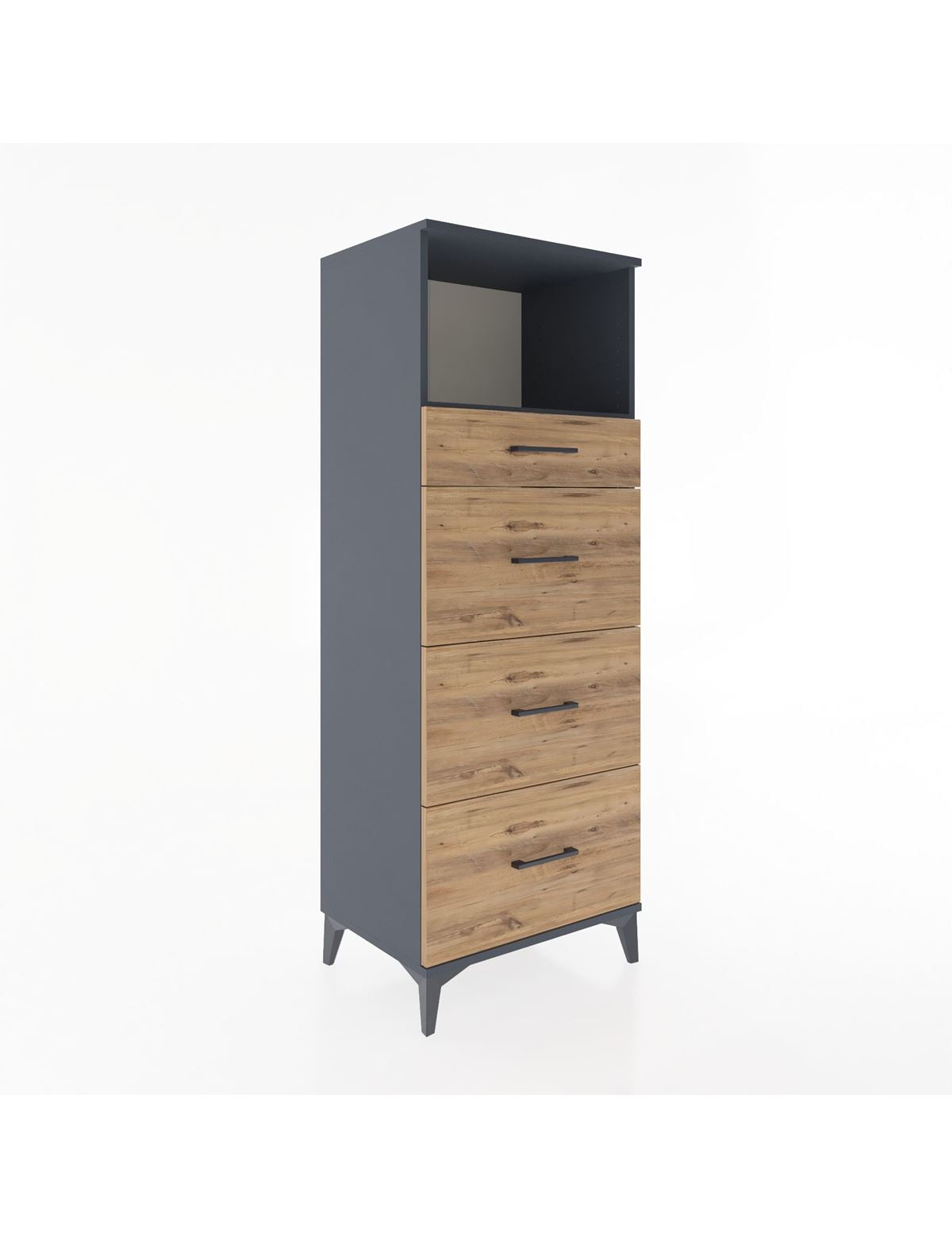 Hyperion Dolap Tek Raflı 4 Çekmeceli 60x44x163 Antrasit-Çam
