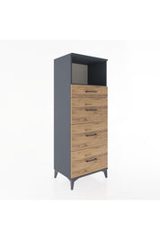 Hyperion Dolap Tek Raflı 4 Çekmeceli 60x44x163 Antrasit-Çam