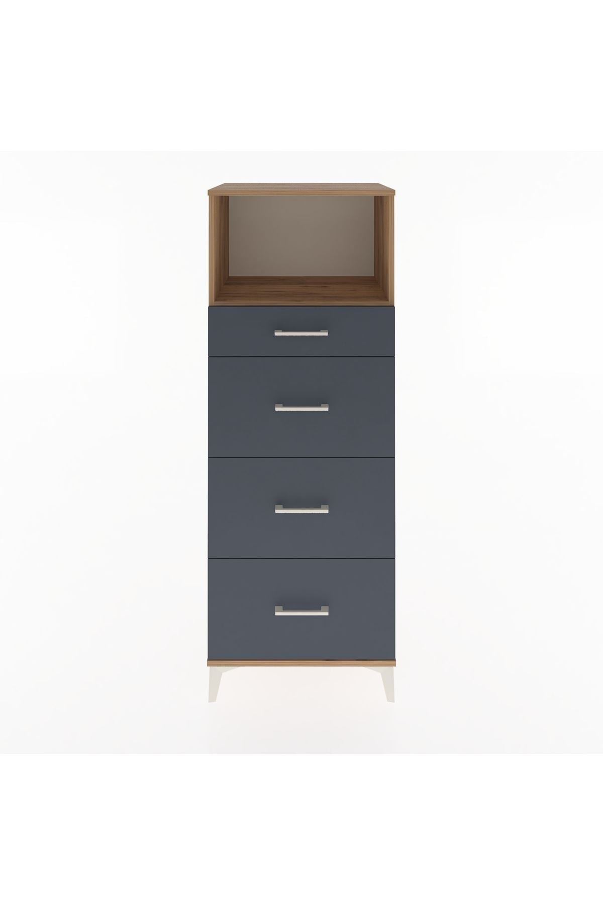 Hyperion Dolap Tek Raflı 4 Çekmeceli 60x44x163 Çam-Antrasit