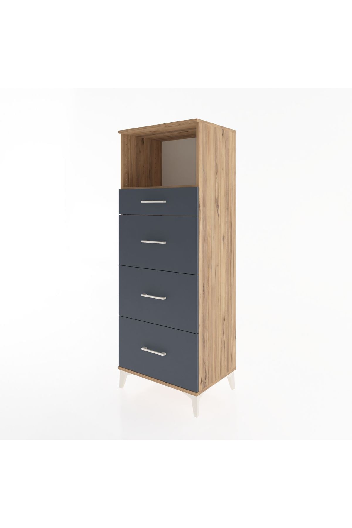 Hyperion Dolap Tek Raflı 4 Çekmeceli 60x44x163 Çam-Antrasit