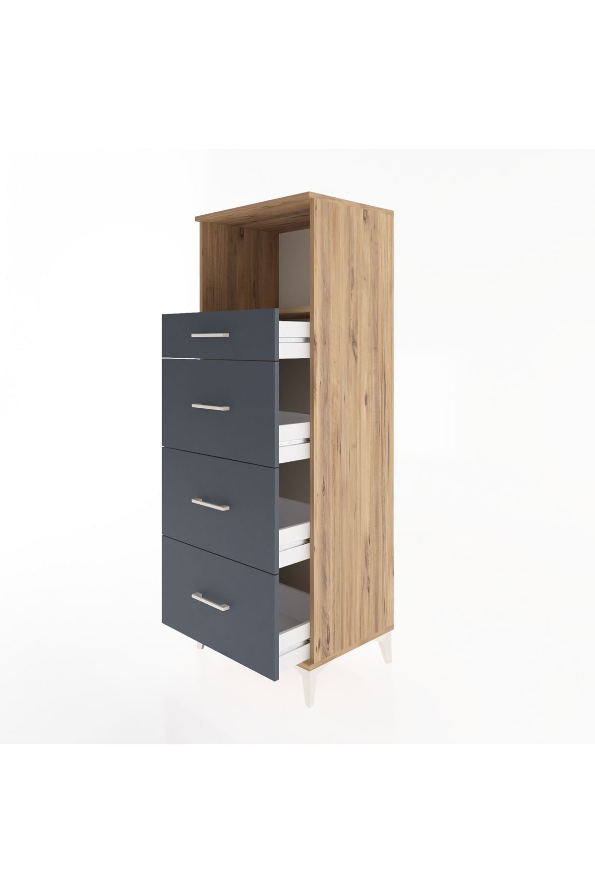 Hyperion Dolap Tek Raflı 4 Çekmeceli 60x44x163 Çam-Antrasit