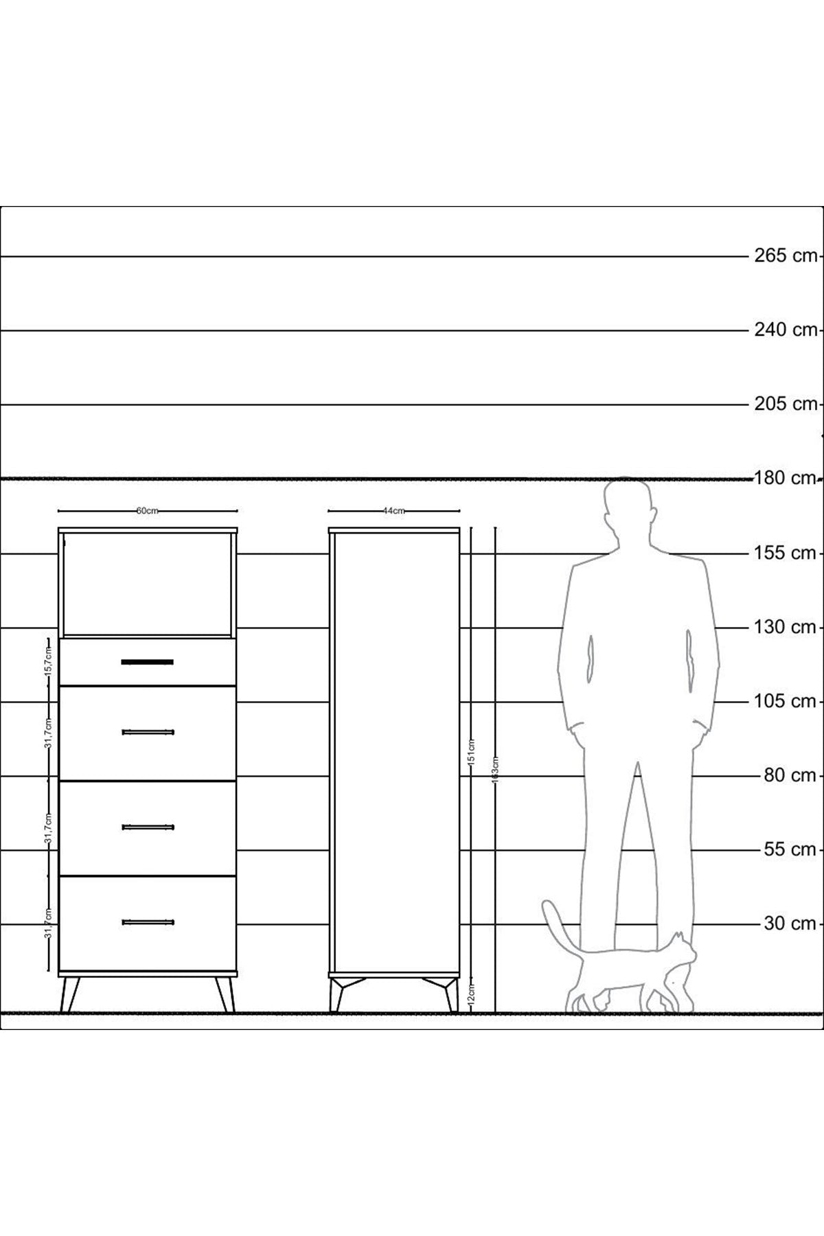 Hyperion Dolap Tek Raflı 4 Çekmeceli 60x44x163 Çam-Antrasit