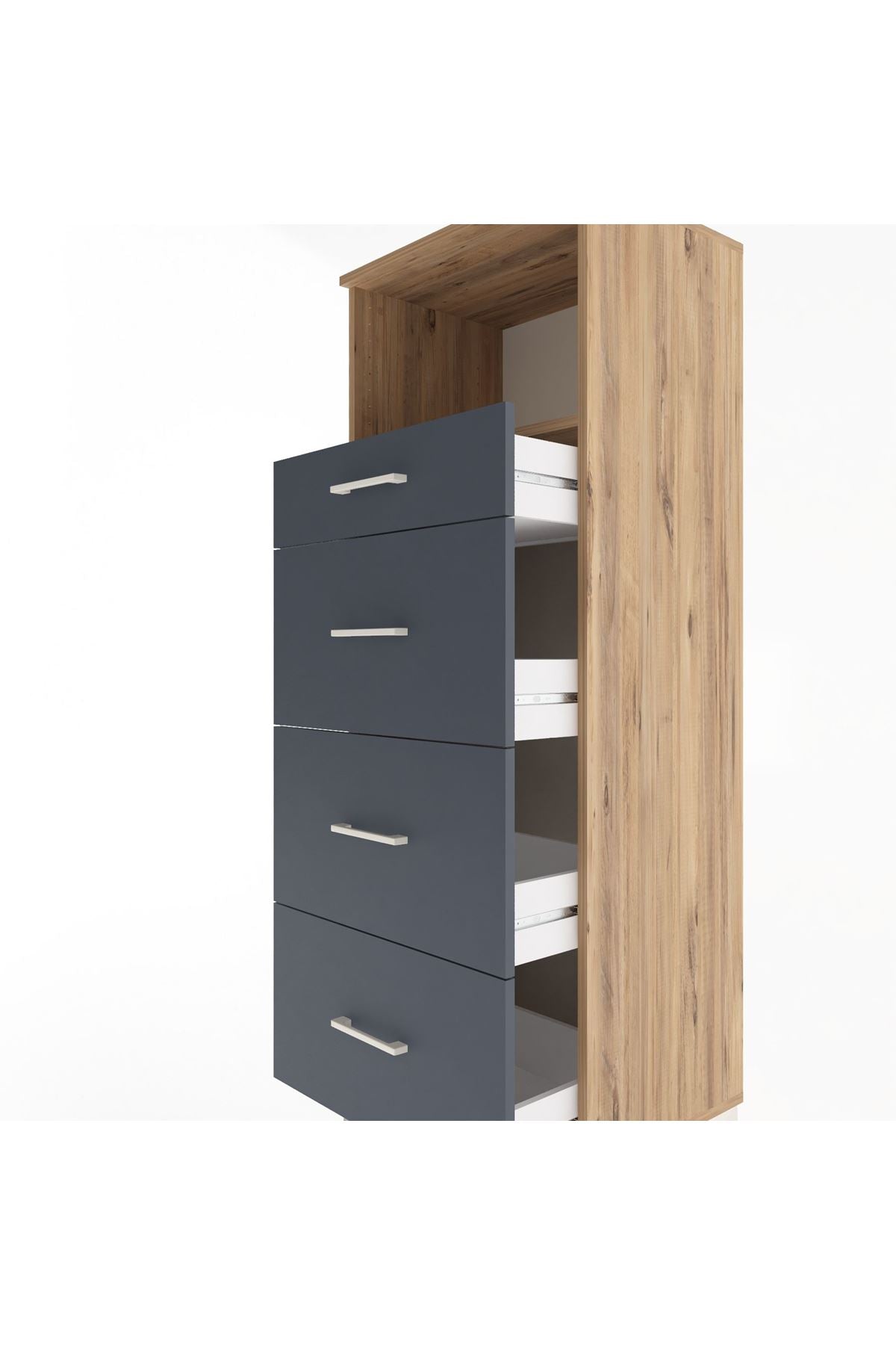 Hyperion Dolap Tek Raflı 4 Çekmeceli 60x44x163 Çam-Antrasit