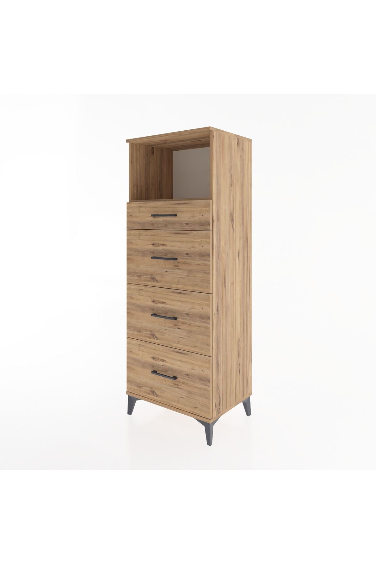 Hyperion Dolap Tek Raflı 4 Çekmeceli 60x44x163 Çam-Çam