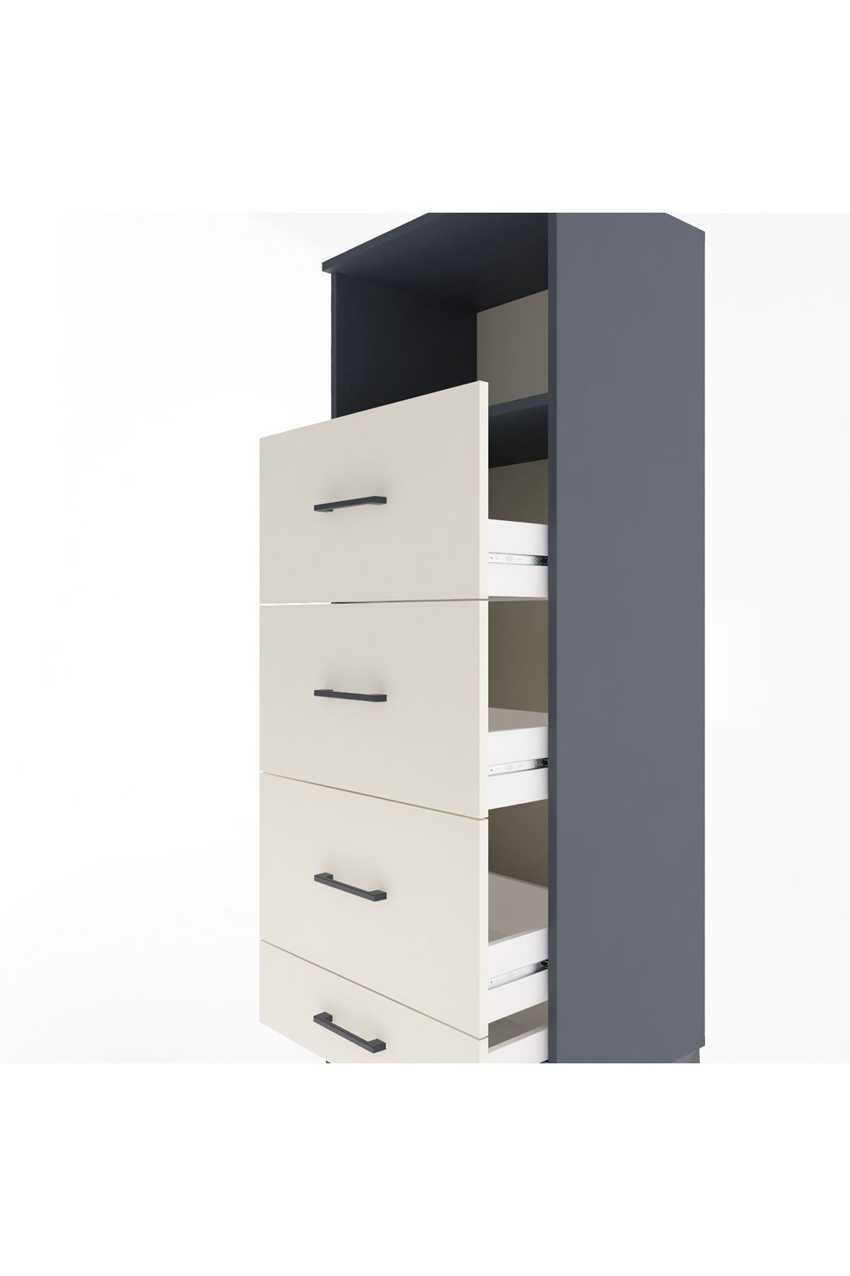 Hyperion Dolap Tek Raflı 4 Çekmeceli 60x44x163 Antrasit-Aytaşı