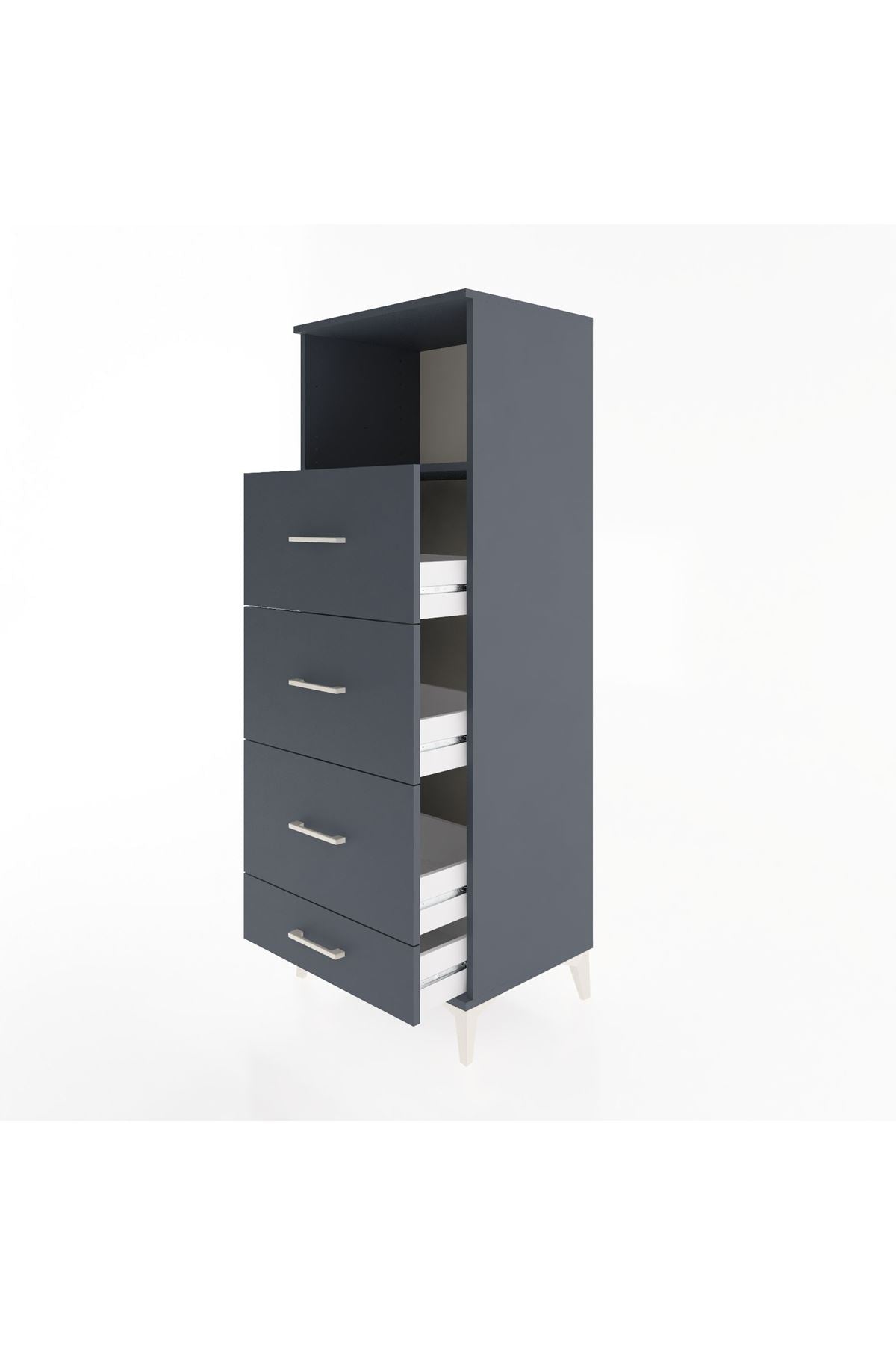 Hyperion Dolap Tek Raflı 4 Çekmeceli 60x44x163 Antrasit-Antrasit