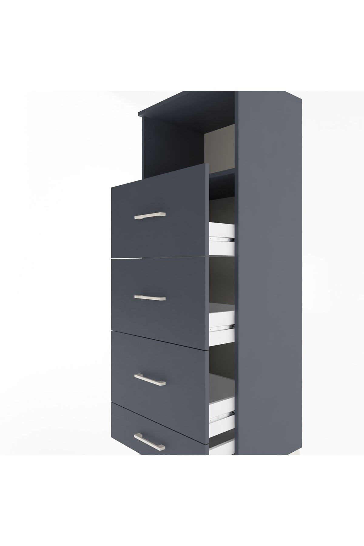 Hyperion Dolap Tek Raflı 4 Çekmeceli 60x44x163 Antrasit-Antrasit