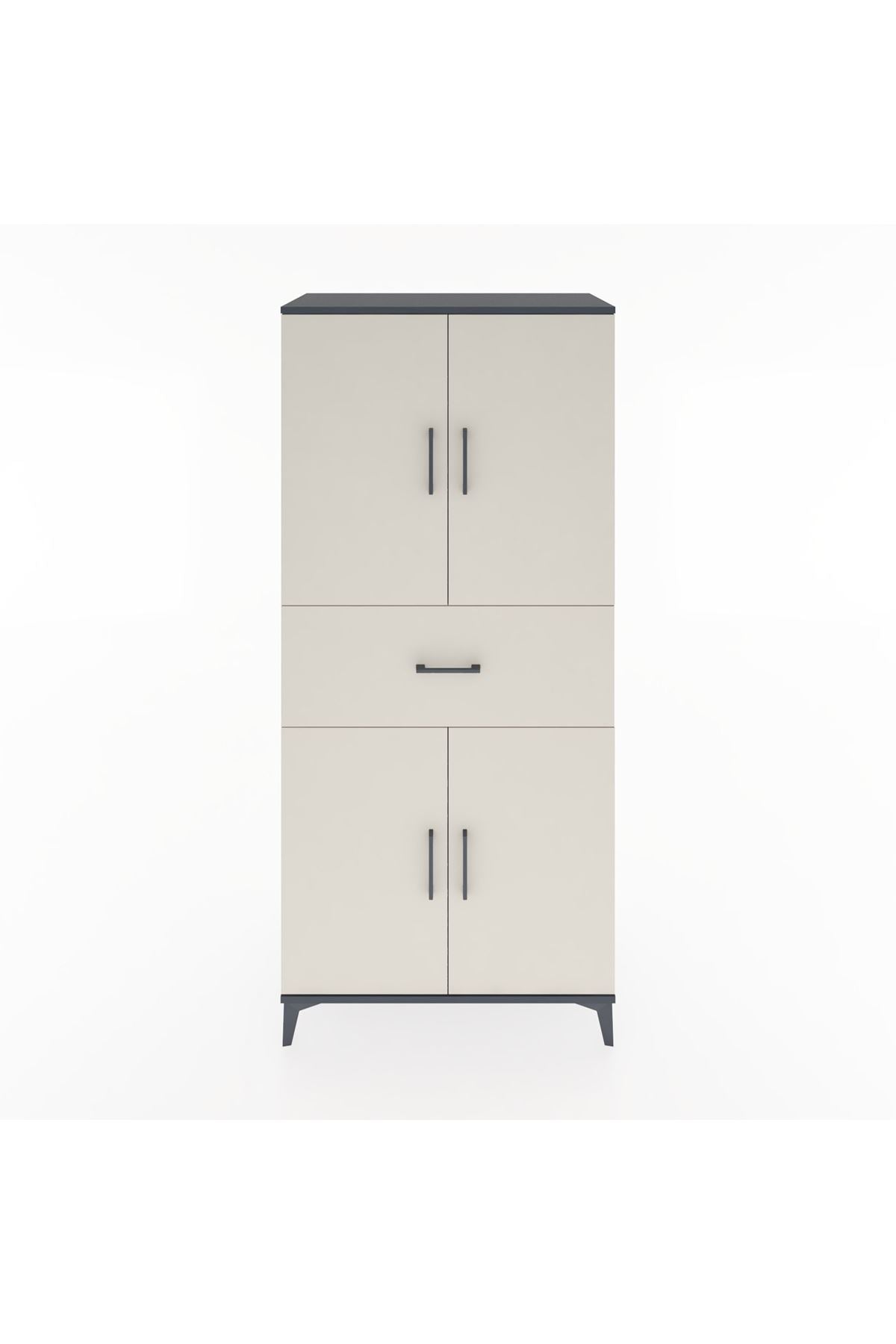 Hyperion Dolap 4 Raflı Tek Çekmeceli 4 Kapaklı 88x44x195 Antrasit-Aytaşı