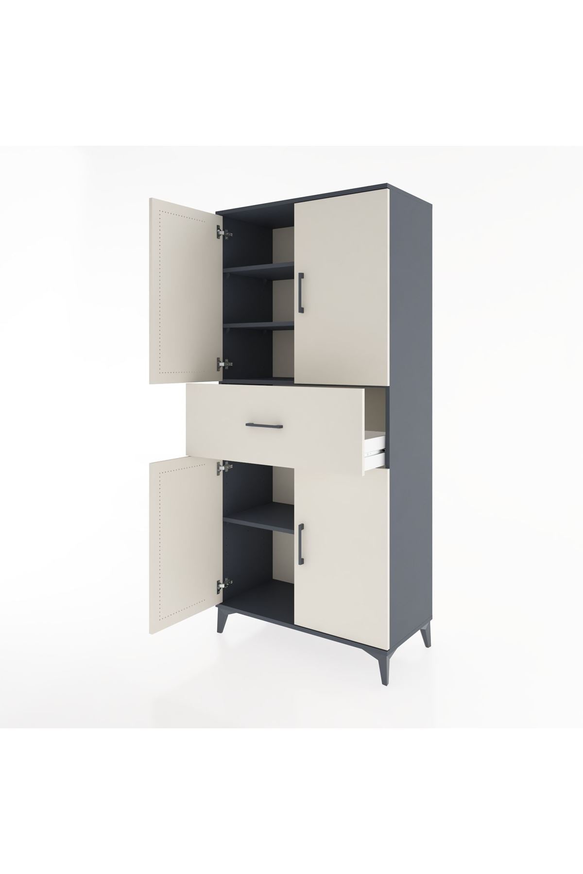 Hyperion Dolap 4 Raflı Tek Çekmeceli 4 Kapaklı 88x44x195 Antrasit-Aytaşı