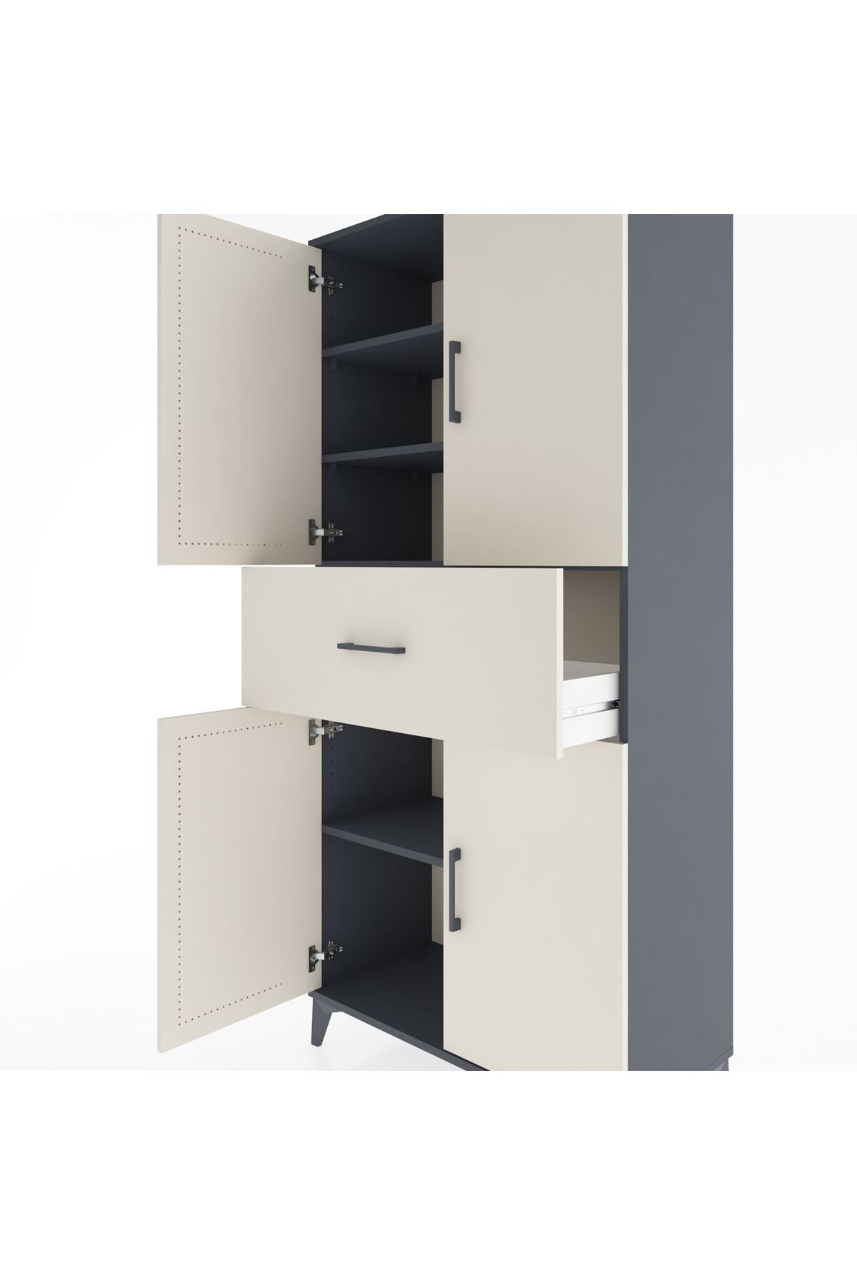 Hyperion Dolap 4 Raflı Tek Çekmeceli 4 Kapaklı 88x44x195 Antrasit-Aytaşı