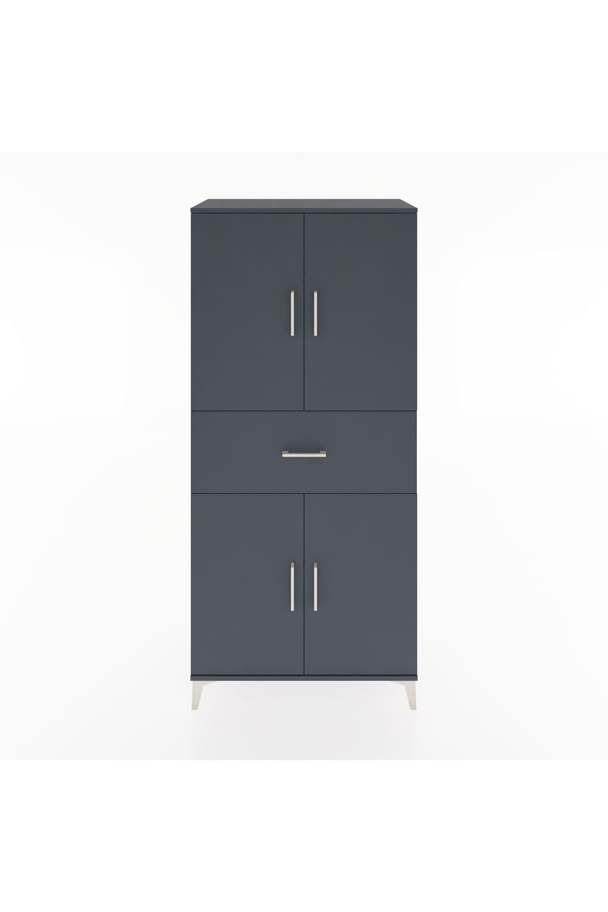 Hyperion Dolap 4 Raflı Tek Çekmeceli 4 Kapaklı 88x44x195 Antrasit-Antrasit
