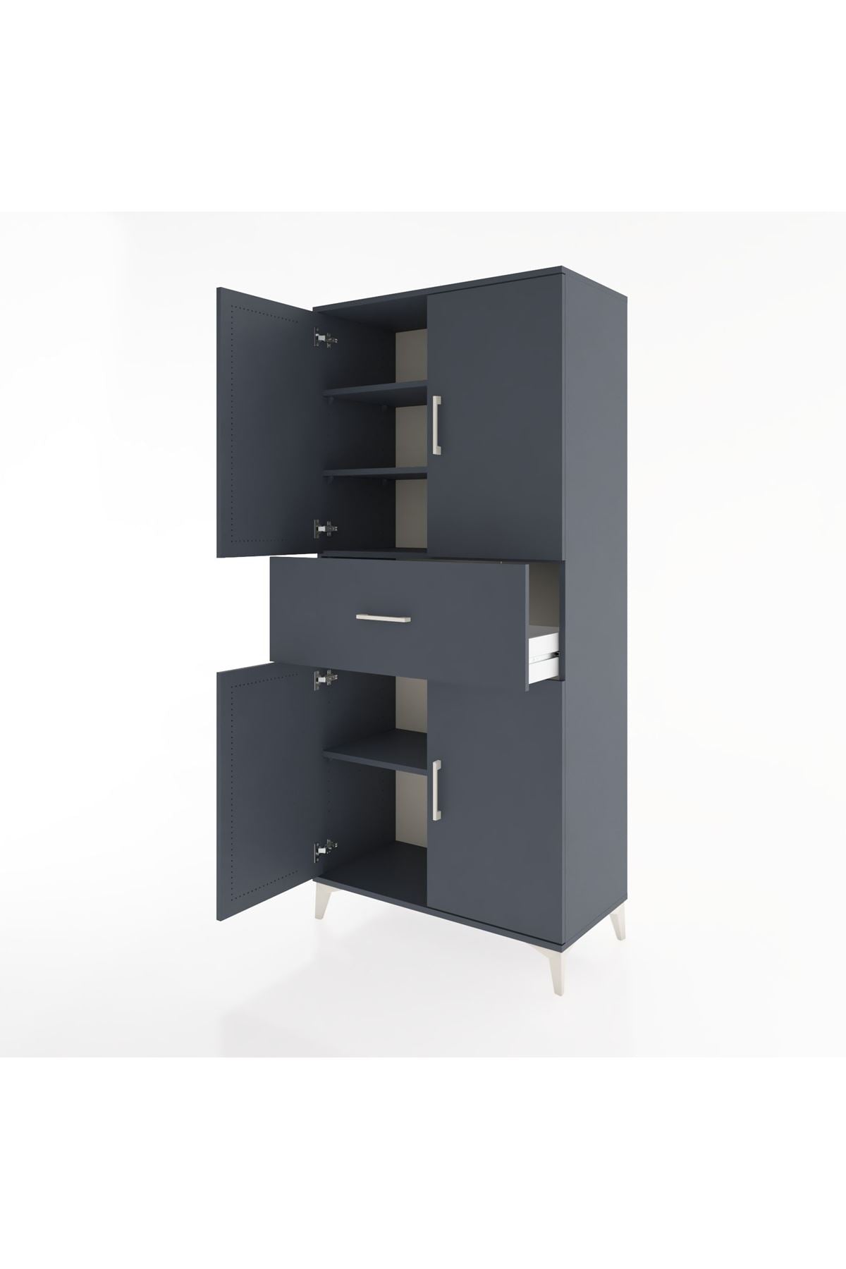 Hyperion Dolap 4 Raflı Tek Çekmeceli 4 Kapaklı 88x44x195 Antrasit-Antrasit