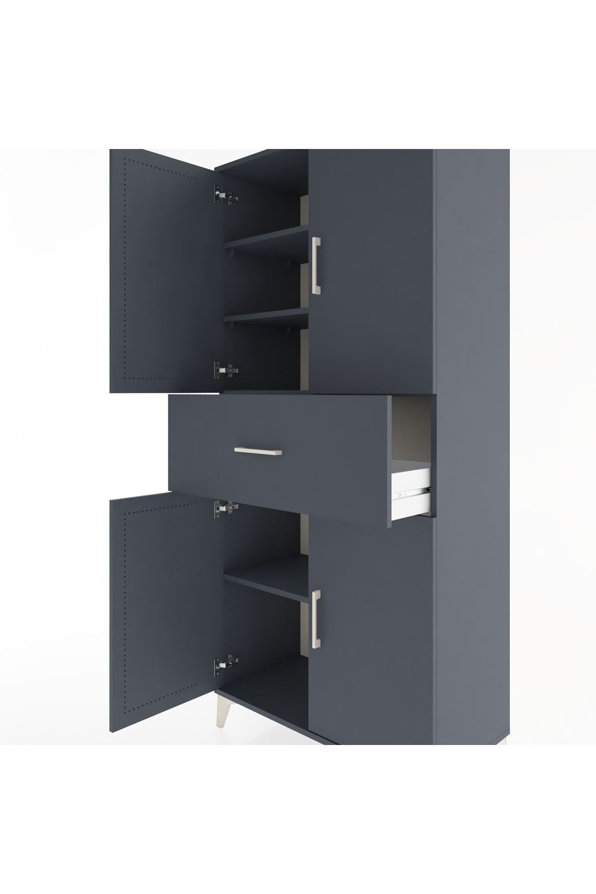 Hyperion Dolap 4 Raflı Tek Çekmeceli 4 Kapaklı 88x44x195 Antrasit-Antrasit