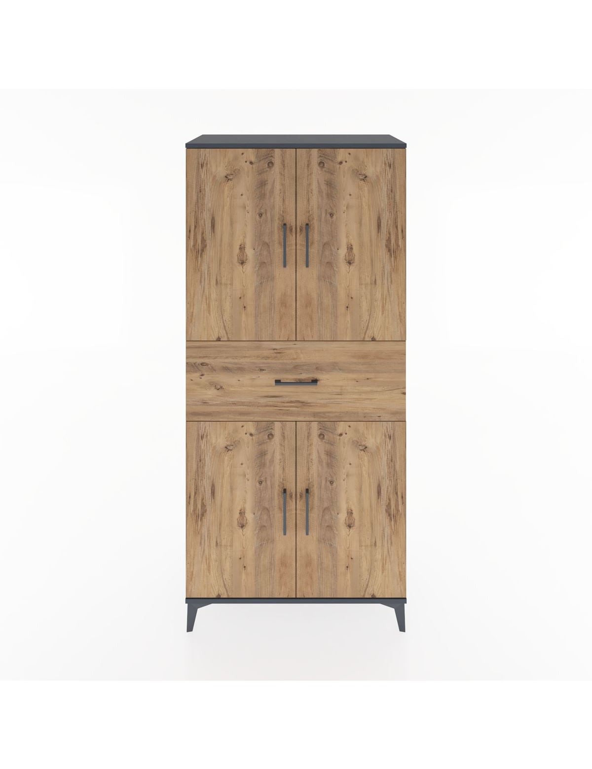 Hyperion Dolap 4 Raflı Tek Çekmeceli 4 Kapaklı 88x44x195 Antrasit-Çam