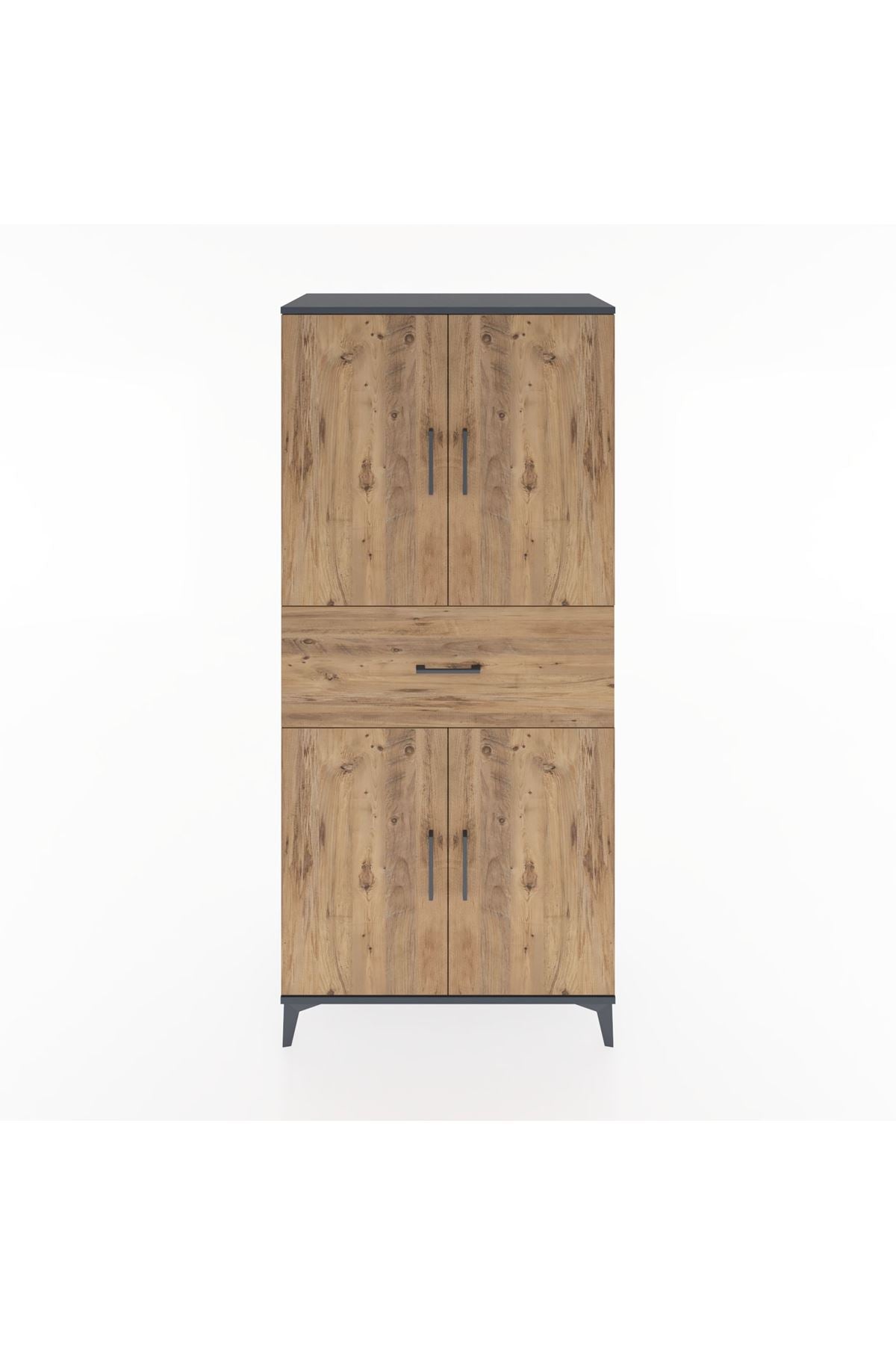 Hyperion Dolap 4 Raflı Tek Çekmeceli 4 Kapaklı 88x44x195 Antrasit-Çam