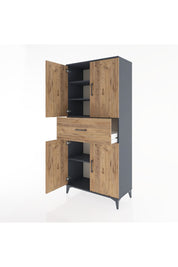 Hyperion Dolap 4 Raflı Tek Çekmeceli 4 Kapaklı 88x44x195 Antrasit-Çam