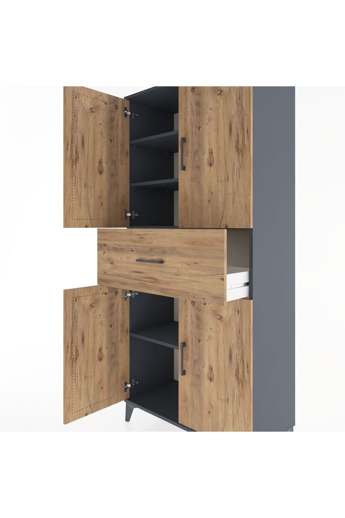 Hyperion Dolap 4 Raflı Tek Çekmeceli 4 Kapaklı 88x44x195 Antrasit-Çam