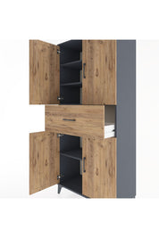 Hyperion Dolap 4 Raflı Tek Çekmeceli 4 Kapaklı 88x44x195 Antrasit-Çam