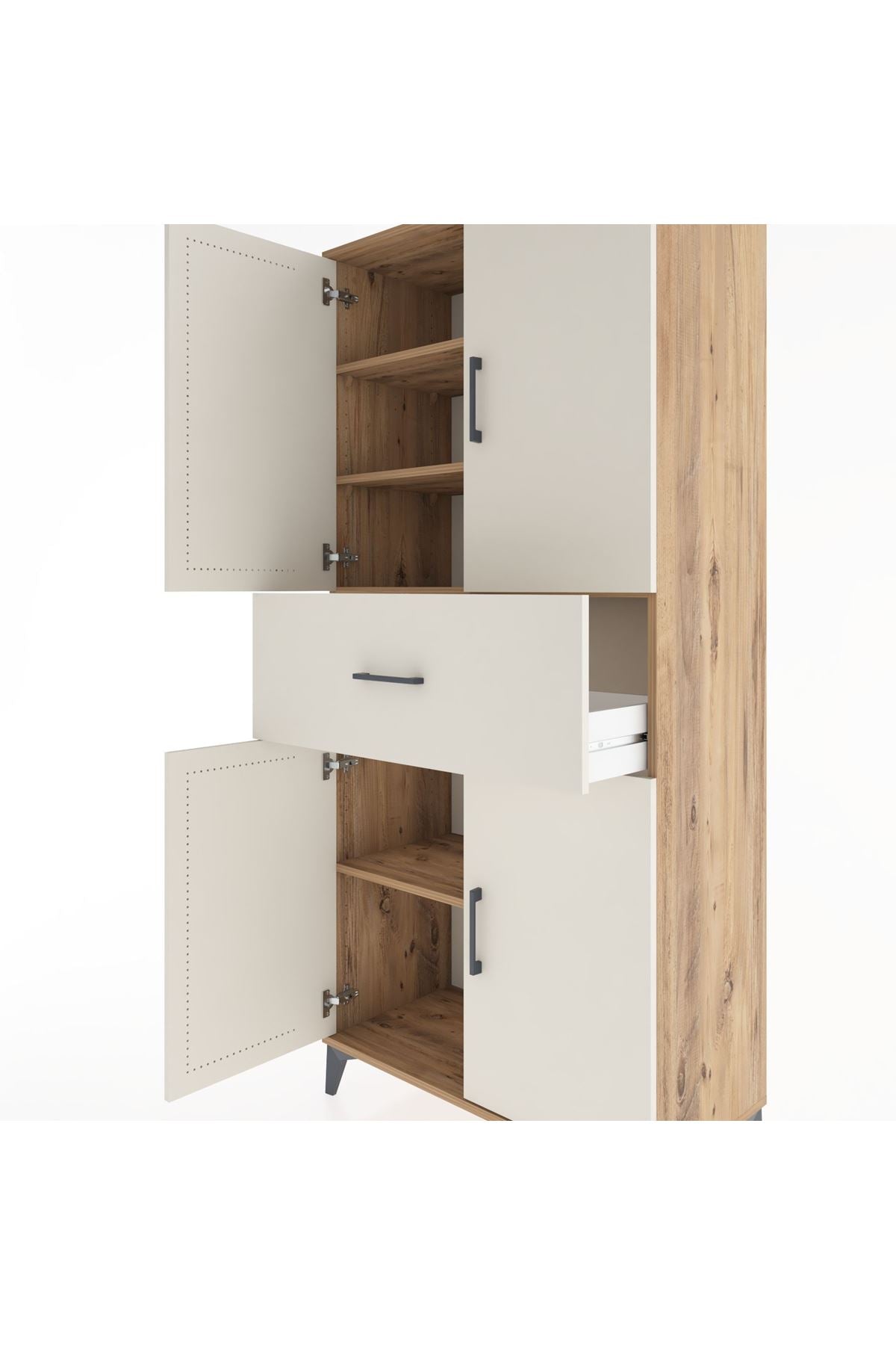 Hyperion Dolap 4 Raflı Tek Çekmeceli 4 Kapaklı 88x44x195 Çam-Aytaşı