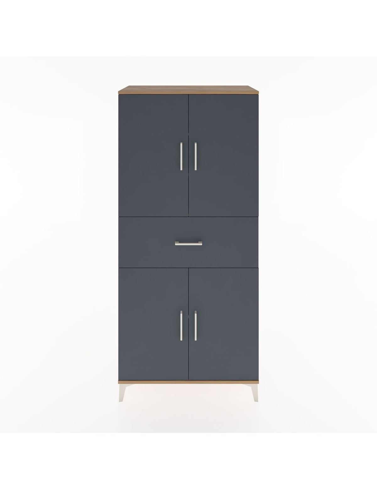 Hyperion Dolap 4 Raflı Tek Çekmeceli 4 Kapaklı 88x44x195 Çam-Antrasit