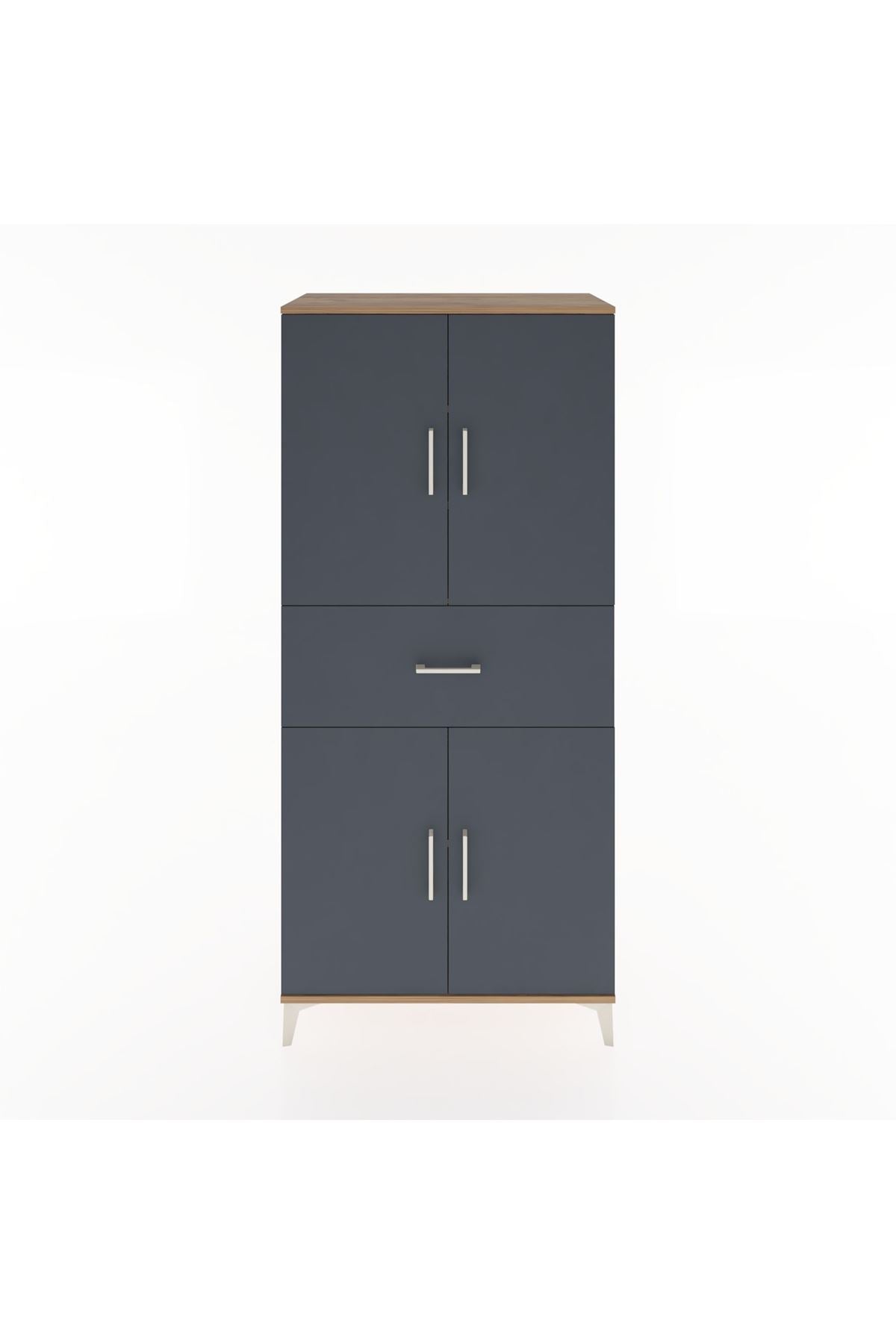 Hyperion Dolap 4 Raflı Tek Çekmeceli 4 Kapaklı 88x44x195 Çam-Antrasit