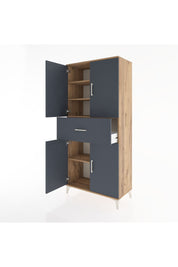 Hyperion Dolap 4 Raflı Tek Çekmeceli 4 Kapaklı 88x44x195 Çam-Antrasit