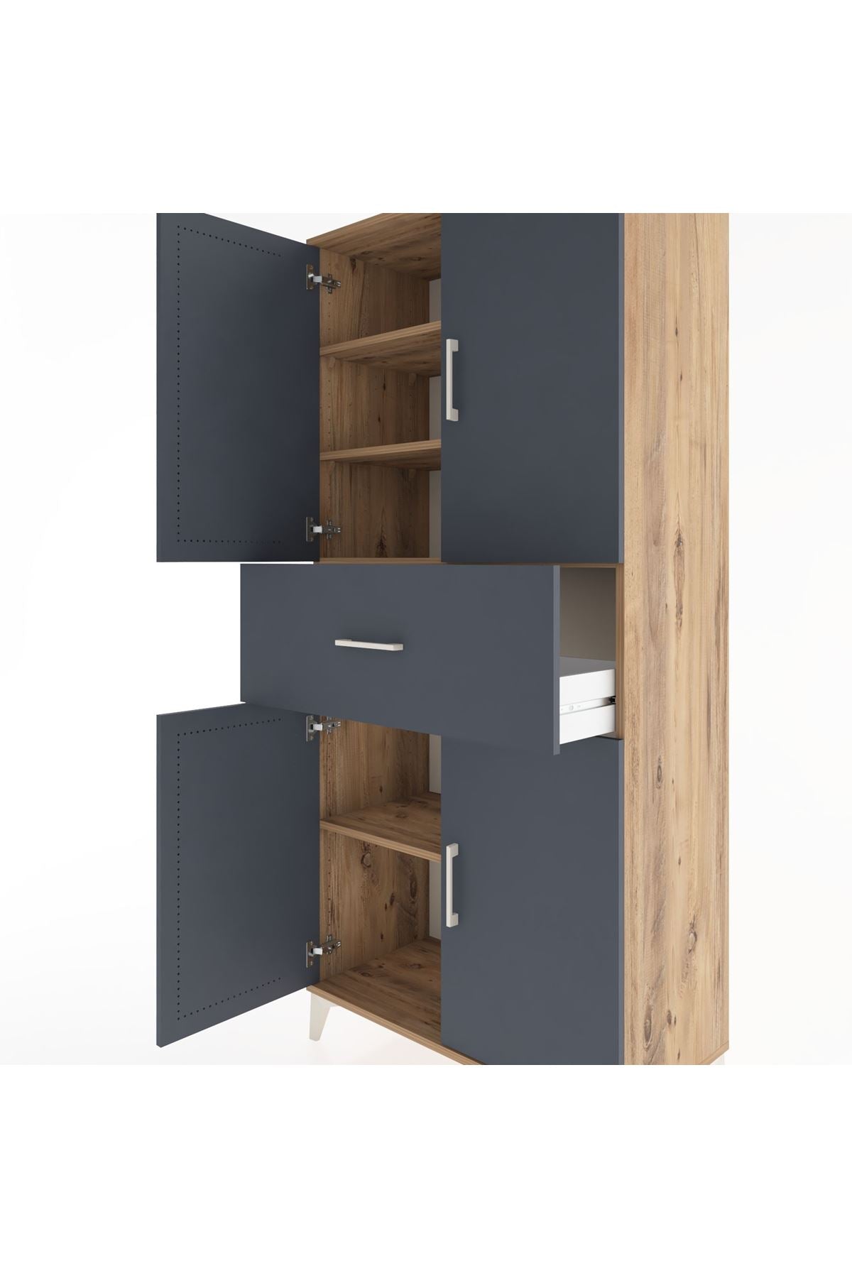 Hyperion Dolap 4 Raflı Tek Çekmeceli 4 Kapaklı 88x44x195 Çam-Antrasit