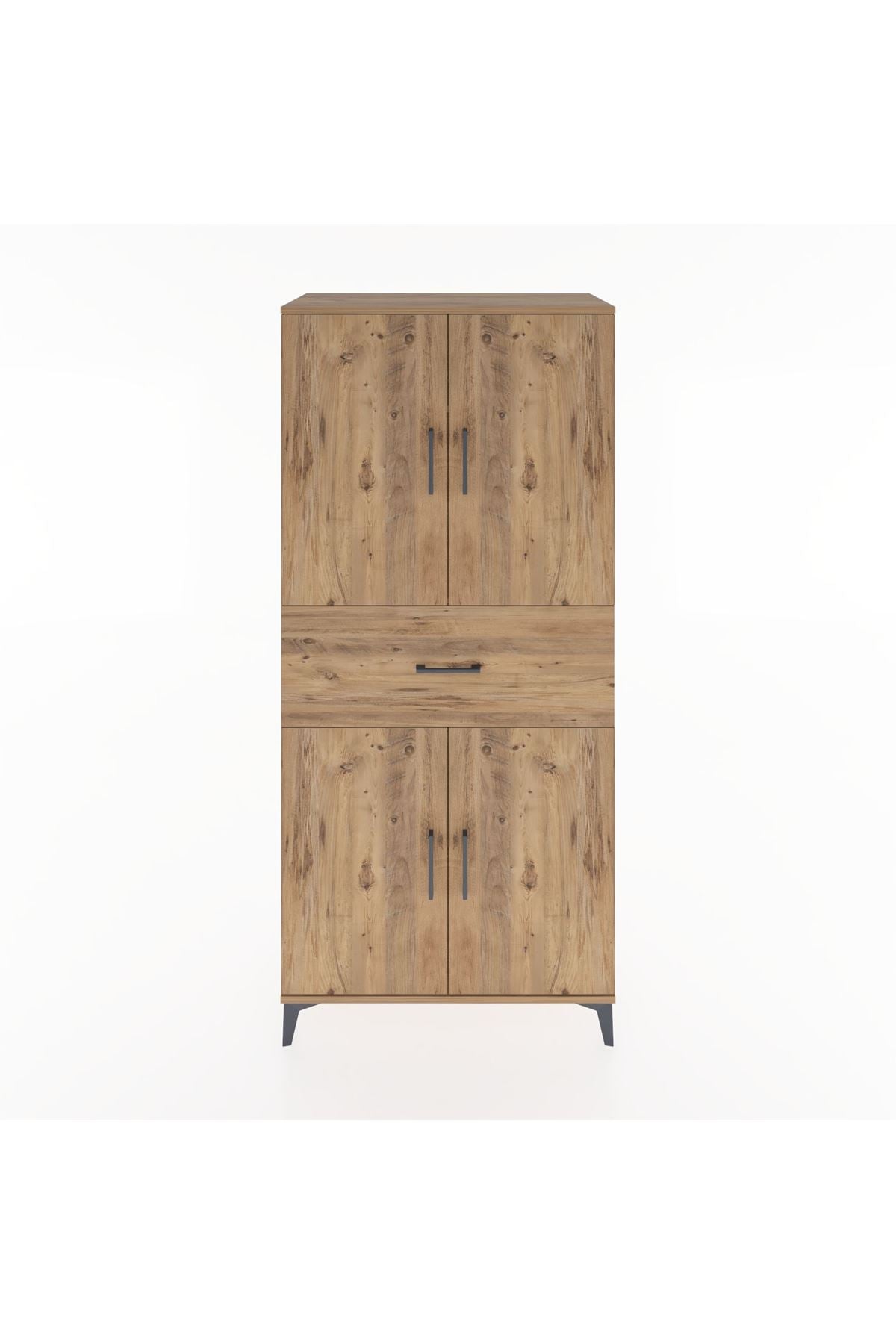 Hyperion Dolap 4 Raflı Tek Çekmeceli 4 Kapaklı 88x44x195 Çam-Çam