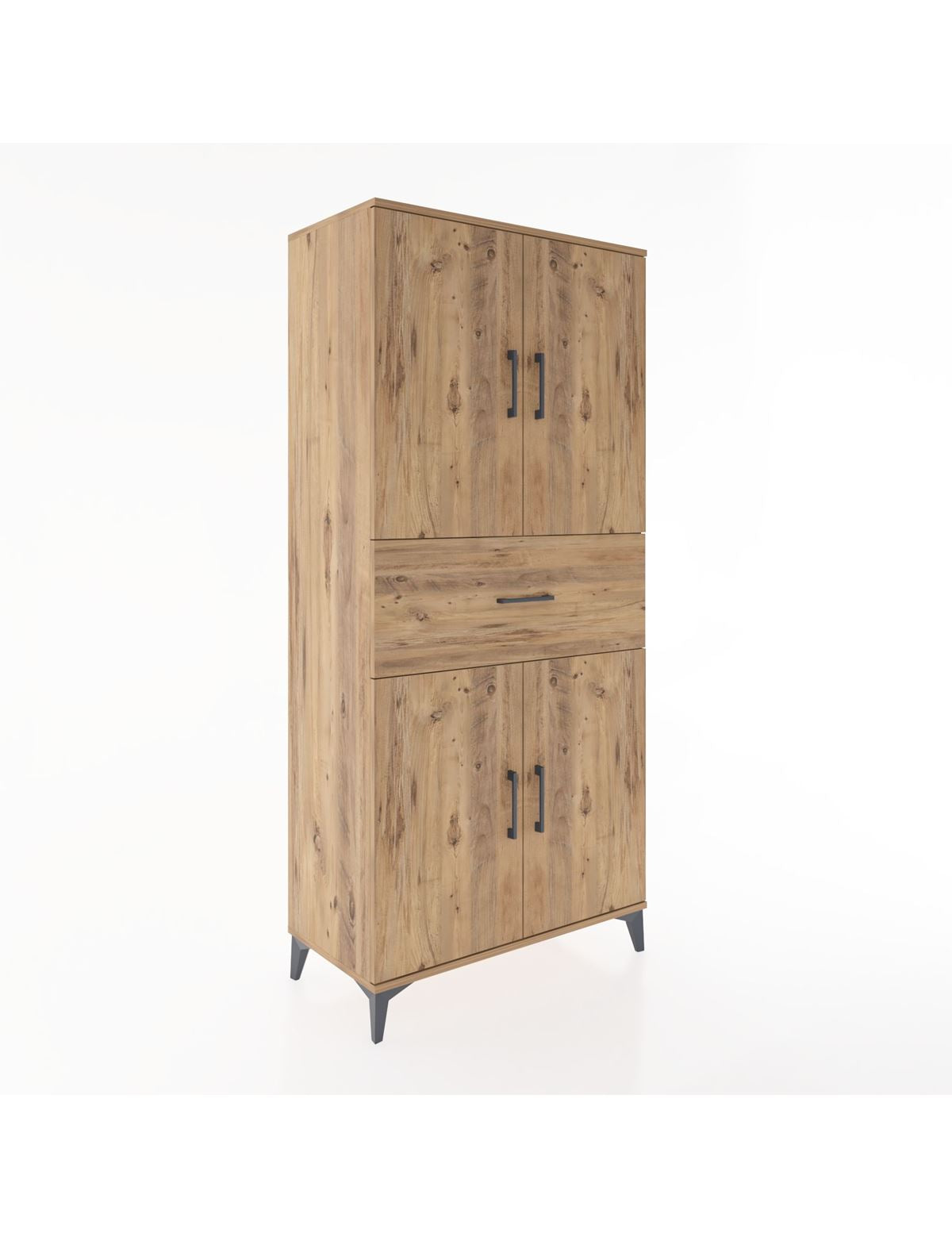 Hyperion Dolap 4 Raflı Tek Çekmeceli 4 Kapaklı 88x44x195 Çam-Çam