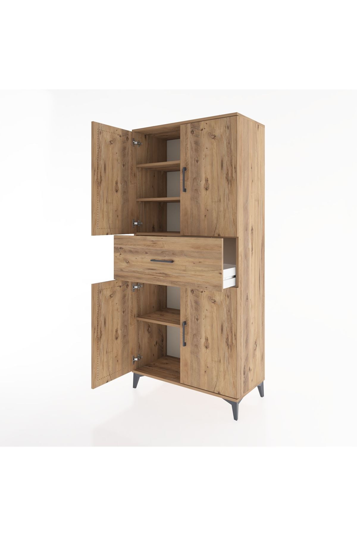 Hyperion Dolap 4 Raflı Tek Çekmeceli 4 Kapaklı 88x44x195 Çam-Çam