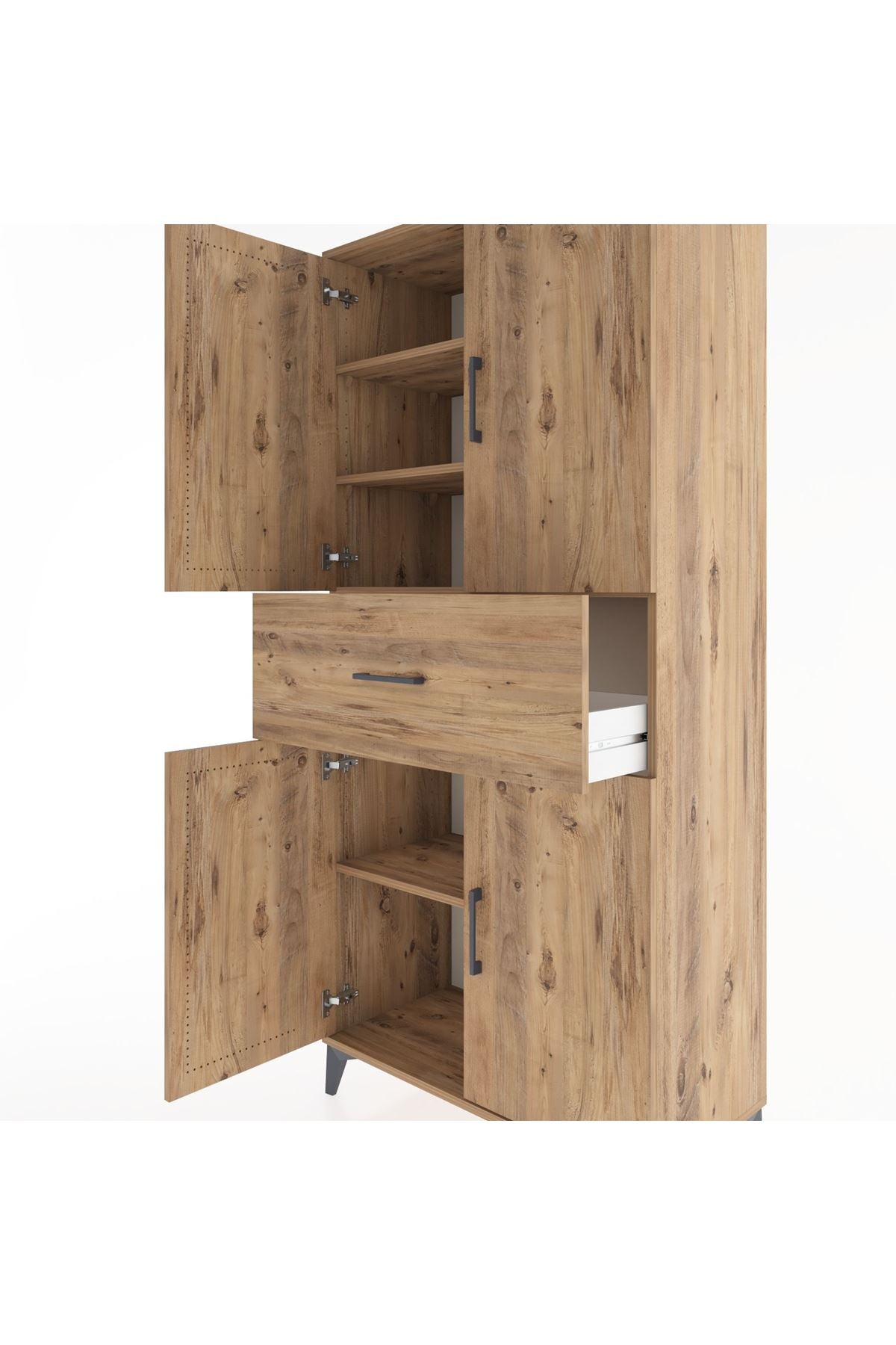 Hyperion Dolap 4 Raflı Tek Çekmeceli 4 Kapaklı 88x44x195 Çam-Çam