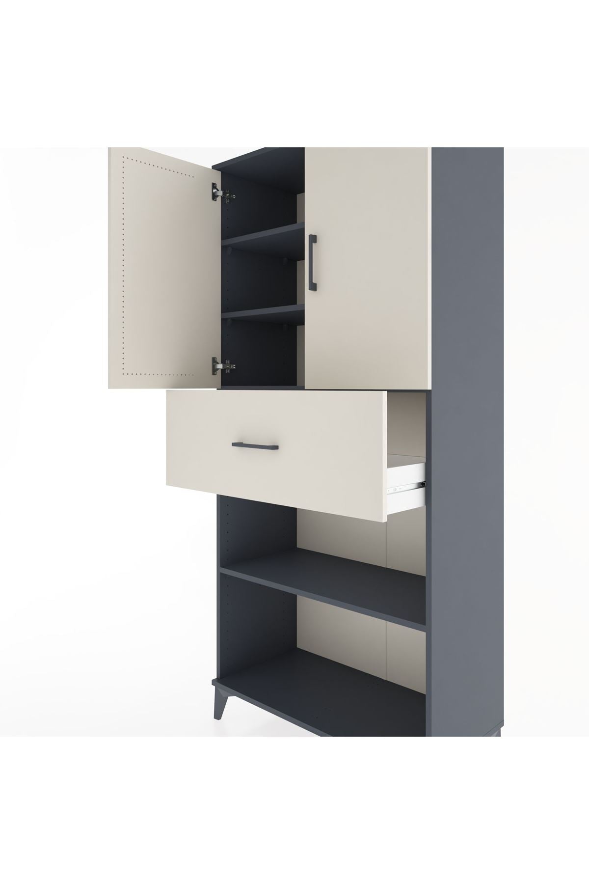 Hyperion Dolap 4 Raflı Tek Çekmeceli 2 Kapaklı 88x44x195 Antrasit-Aytaşı