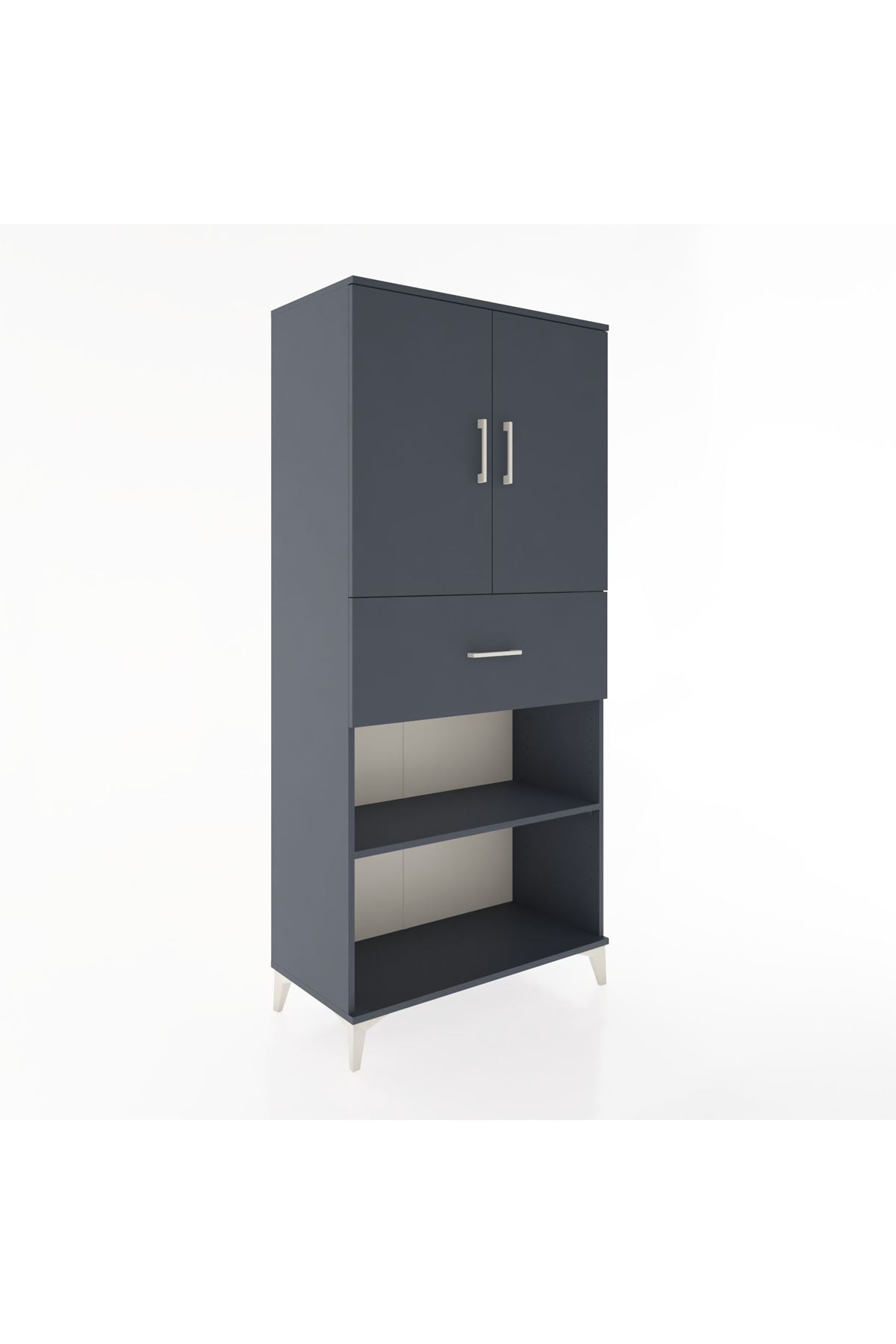Hyperion Dolap 4 Raflı Tek Çekmeceli 2 Kapaklı 88x44x195 Antrasit-Antrasit