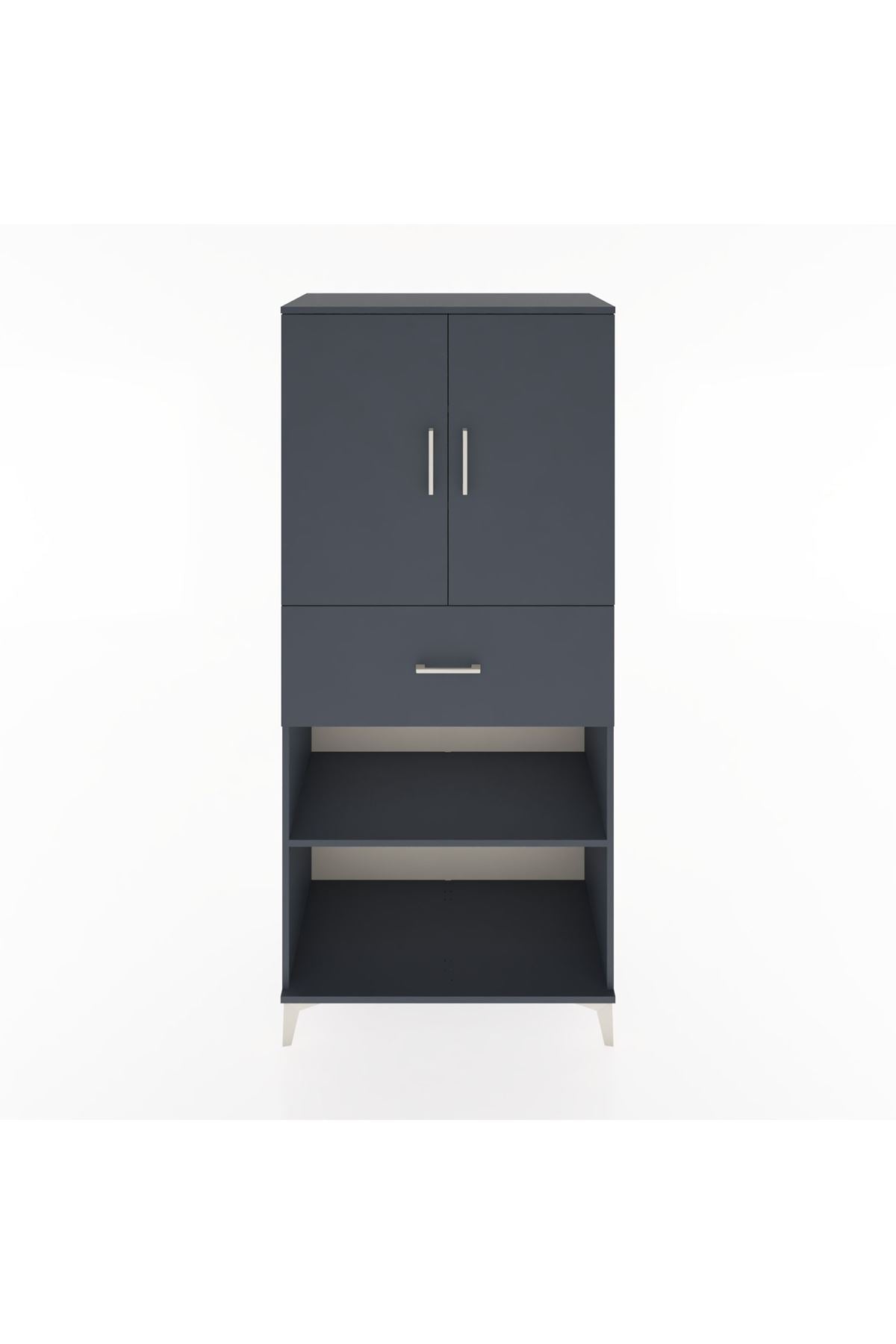 Hyperion Dolap 4 Raflı Tek Çekmeceli 2 Kapaklı 88x44x195 Antrasit-Antrasit