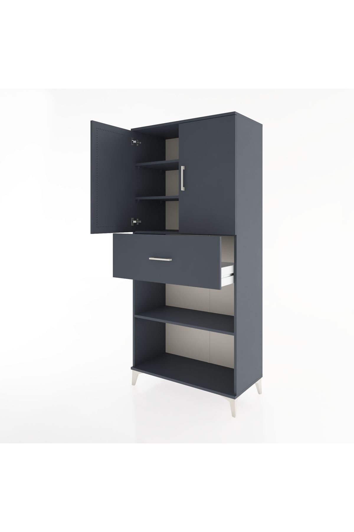 Hyperion Dolap 4 Raflı Tek Çekmeceli 2 Kapaklı 88x44x195 Antrasit-Antrasit