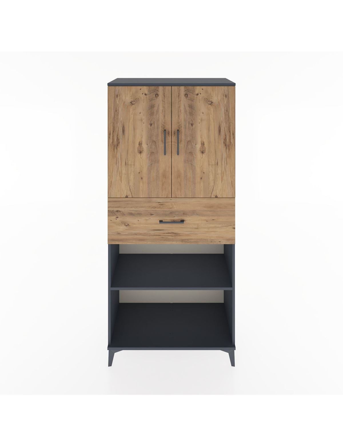 Hyperion Dolap 4 Raflı Tek Çekmeceli 2 Kapaklı 88x44x195 Antrasit-Çam