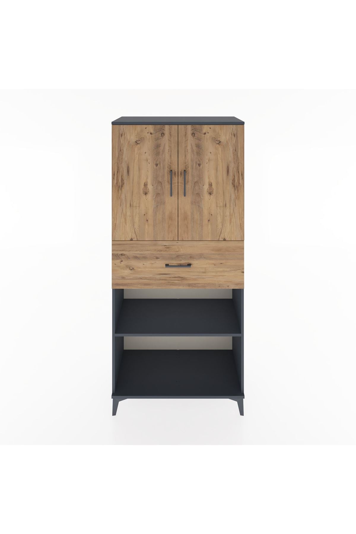 Hyperion Dolap 4 Raflı Tek Çekmeceli 2 Kapaklı 88x44x195 Antrasit-Çam