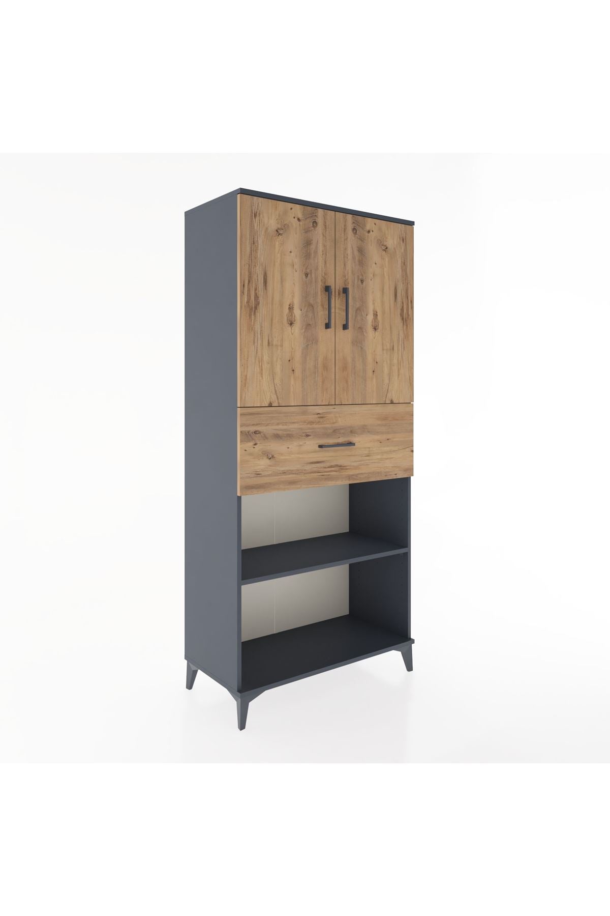 Hyperion Dolap 4 Raflı Tek Çekmeceli 2 Kapaklı 88x44x195 Antrasit-Çam